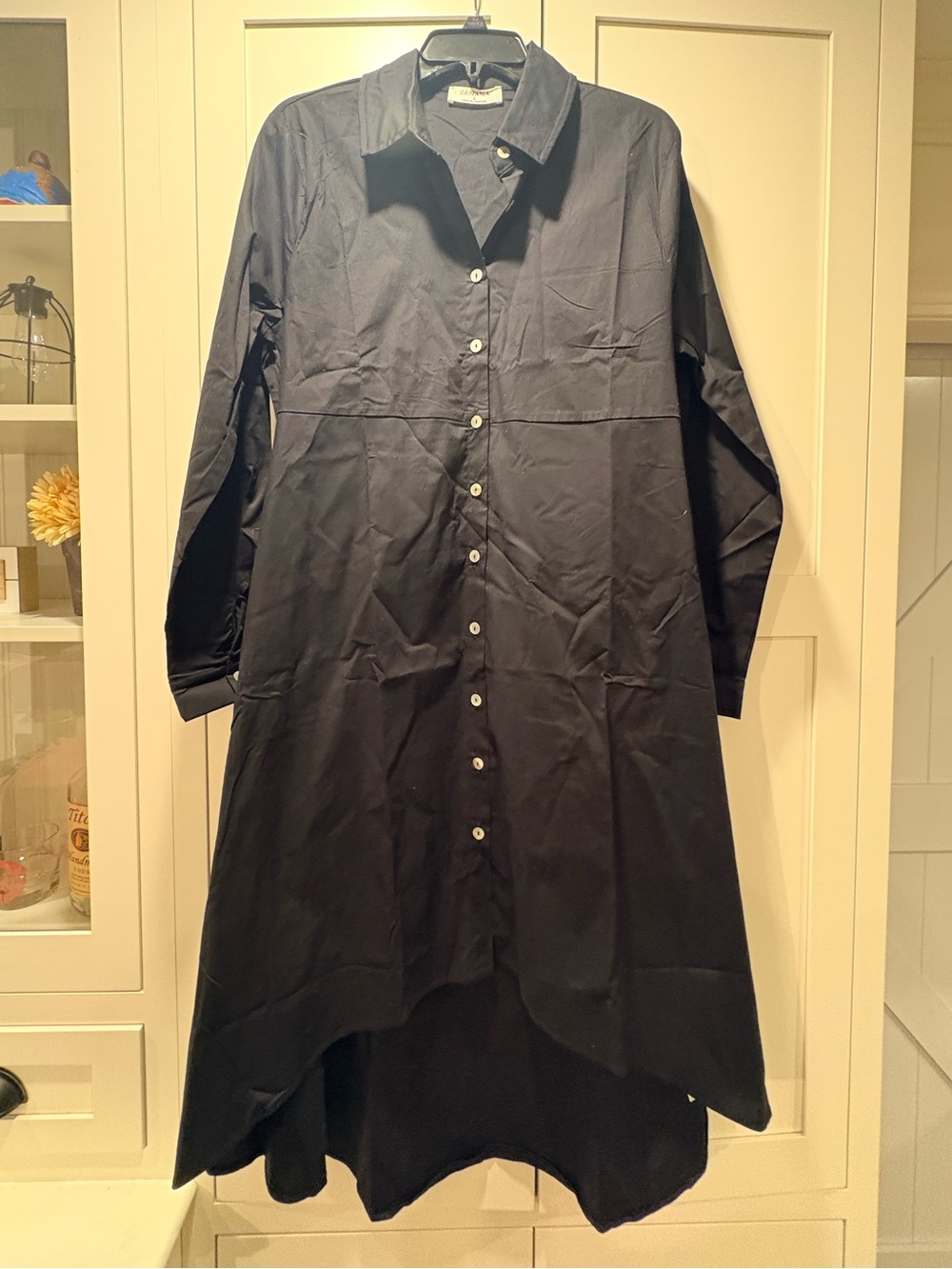 Zenana Black High-Low Button-Front Shirt Dress